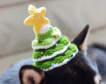 Chapeau de chat de chien de Noël, chapeau d’animal de compagnie au crochet fait à la main, accessoires de chat de chien de Noël, chapeau d’arbre de Noël, cadeau de vacances pour chien, costumes d’animaux de Noël