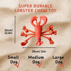 Corde pour chien homard, jouet à mâcher fait main pour chiot, jouet interactif homard qui couine, jouet pour chiot, cadeau chien, cadeau d'anniversaire, jouet de Noël pour chien image 3