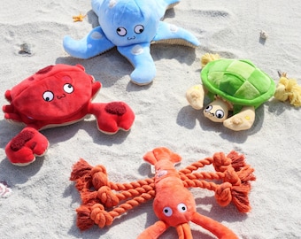 Ocean Dog Toys: Lobster Rope, Turtle Chew, Octopus Snuffle, Crab Hide