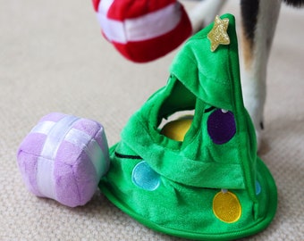 Christmas Tree Dog Hide and Seek Toy, Handmade Chew Toy, Squeaky Dog Toy, Puppy Toy, Dog Holiday Gift, Christmas Gift, Mental Stimulation