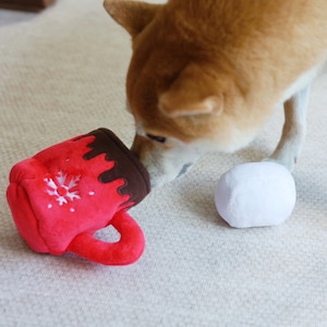 Christmas Dog Toy: Squeaky Hot Cocoa Cup Hide and Seek Toy