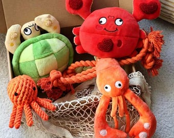 Ocean Dog Toy Gift Box: Rope Lobster, Turtle, Crab, Octopus