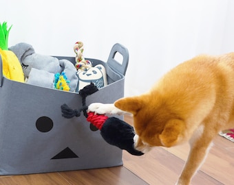 Handmade Felt Dog Toy Storage Basket: Gray Pet Organizer