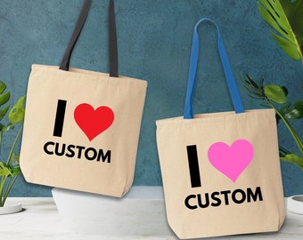 i heart customizable tote bag | Personalized Gift, Custom Tote, Custom Text, Personalized Tote