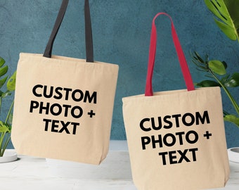 Custom photo + Text Customizable Tote Bag | Personalized Tote Bag, Custom Text, Custom Photo, Personalized Gift, Gifts For Her