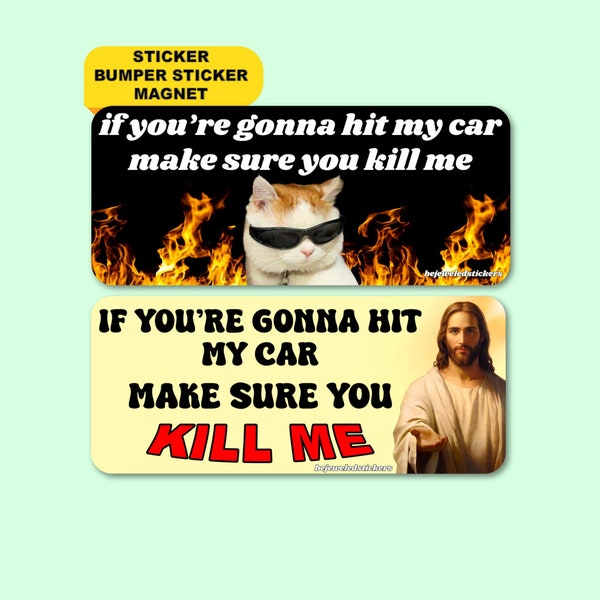 If you're gonna hit my car, make sure you kill me | Funny Gen Z Meme Sticker, Bumper Sticker And Magnet!