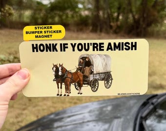 Tuta om du är Amish – Rolig häst och vagn bildekal eller magnet | Vattentät meme vinyl bildekal