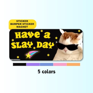 Have A Slay Day | Funny Cute Cat Meme Sticker, Gen Z Positive Vibes Aesthetic Bumper Sticker, Magnet | Waterproof Premium Vinyl | Gag Gift