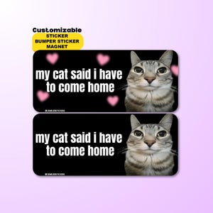 My Cat Said I Have to Come Home | Funny Customizable Cat Meme Sticker, Gen Z Car Bumper Sticker, Magnet | Waterproof Premium Vinyl |