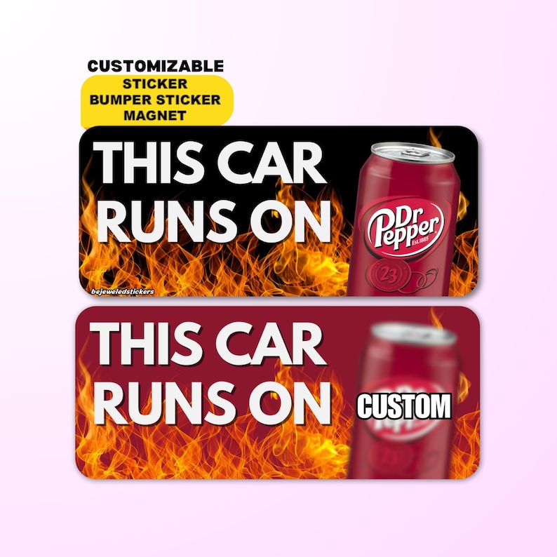 Funny customizable Gen Z meme sticker and magnet with ‘This Car Runs On’ text and fire design – waterproof vinyl bumper sticker, car magnet, and bumper magnet for cars, trucks, SUVs, and motorcycles and gifts for drivers and meme lovers.