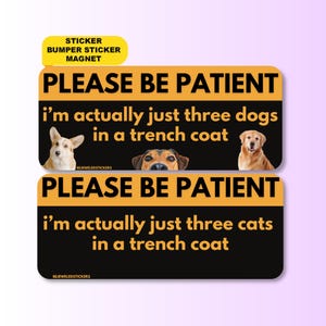 Please Be Patient I’m Actually Three Dogs in a Trench Coat | Funny Gen Z Meme Sticker, Bumper Sticker, Magnet & Bumper Magnet | Waterproof