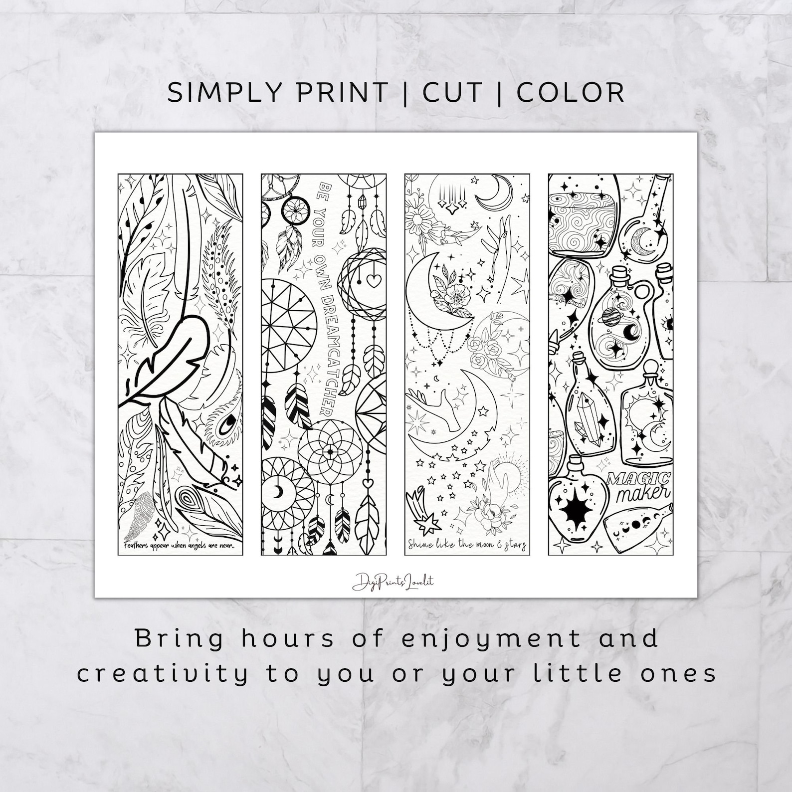 Printable Coloring Bookmarks, Mystical Bookmark Set, Adult Coloring ...