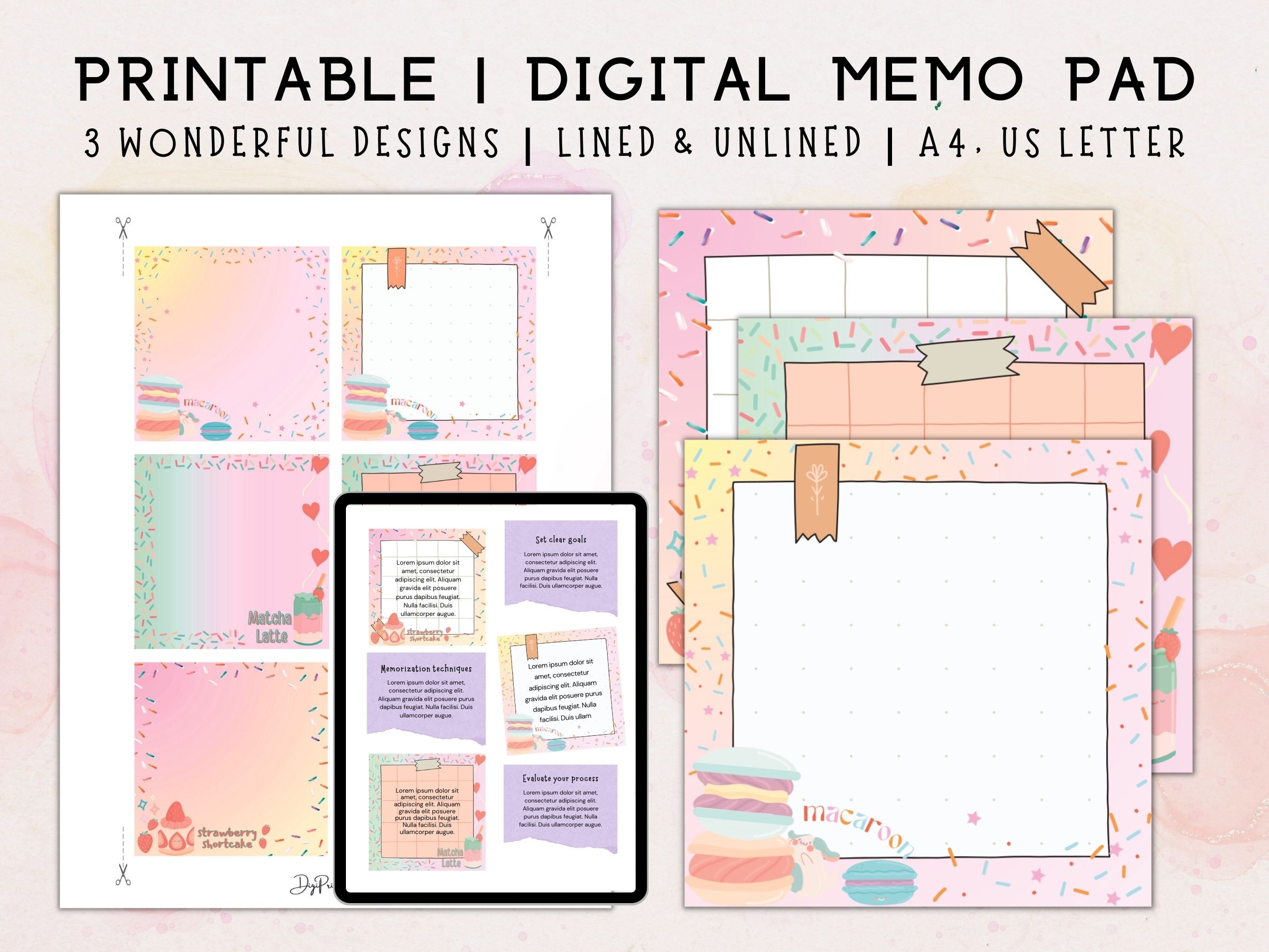 Cafe Cute Memo Pad, Dessert Memo Sheets Printable, Kids Stationary Set ...