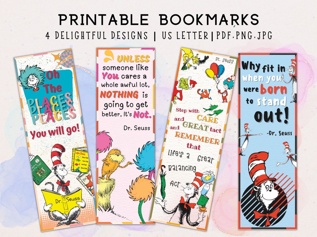 Dr. Seuss Bookmarks Printable Bookmark for Kids Cute Etsy
