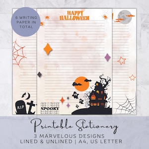 Cancelleria stampabile Dolcetto o scherzetto, Set di cancelleria per Halloween, Carta da lettera, Pagina di diario a righe, Carta per appunti digitale per bambini, A4 USL