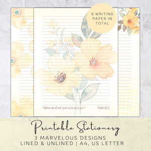 Printable Yellow Flowers Stationery, Floral Lined Stationary, Penpal Letter Writing, Digital Note Paper, To do list, Journal Planner Pages