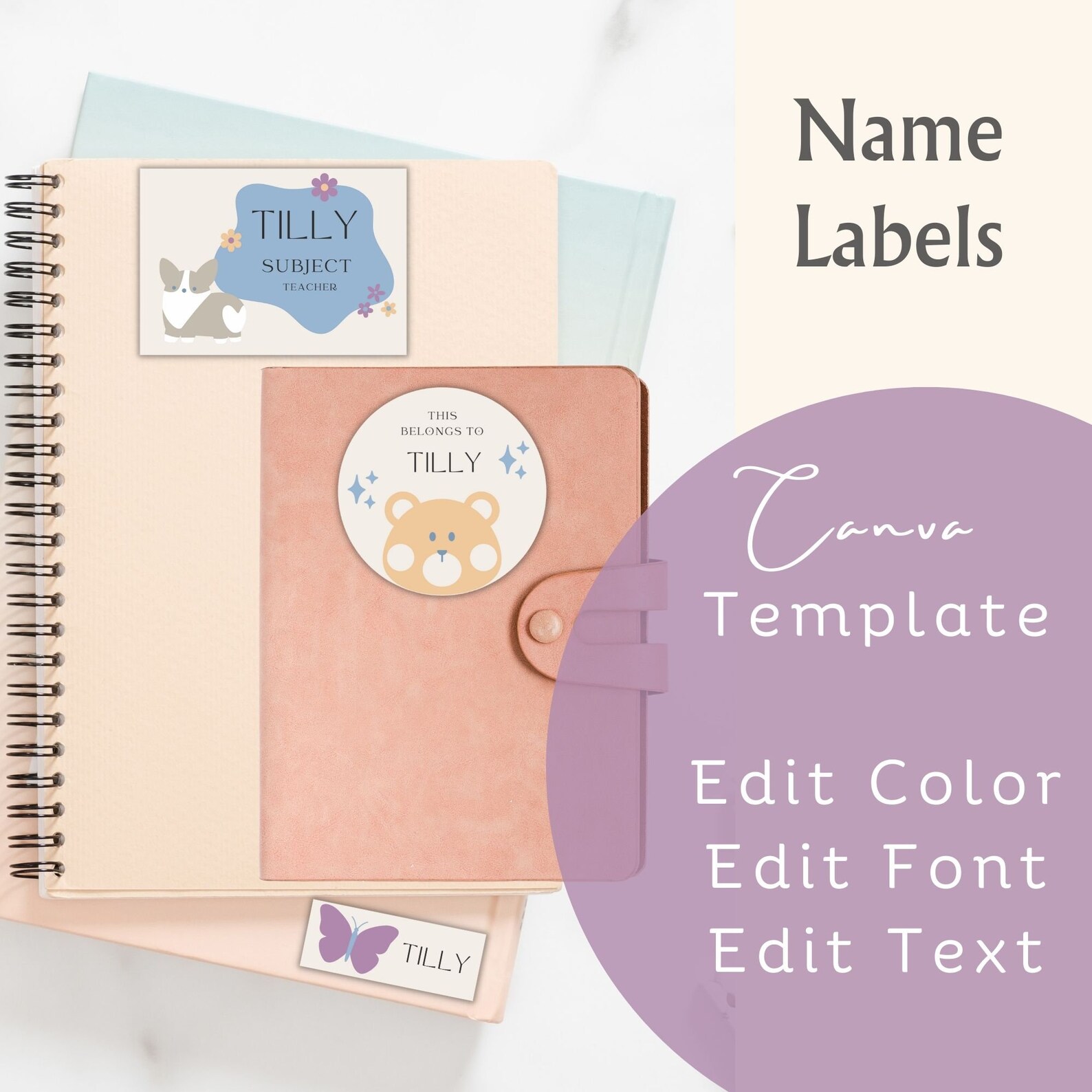 School Supply Name Labels, Daycare Custom Name Tag, Editable Name ...