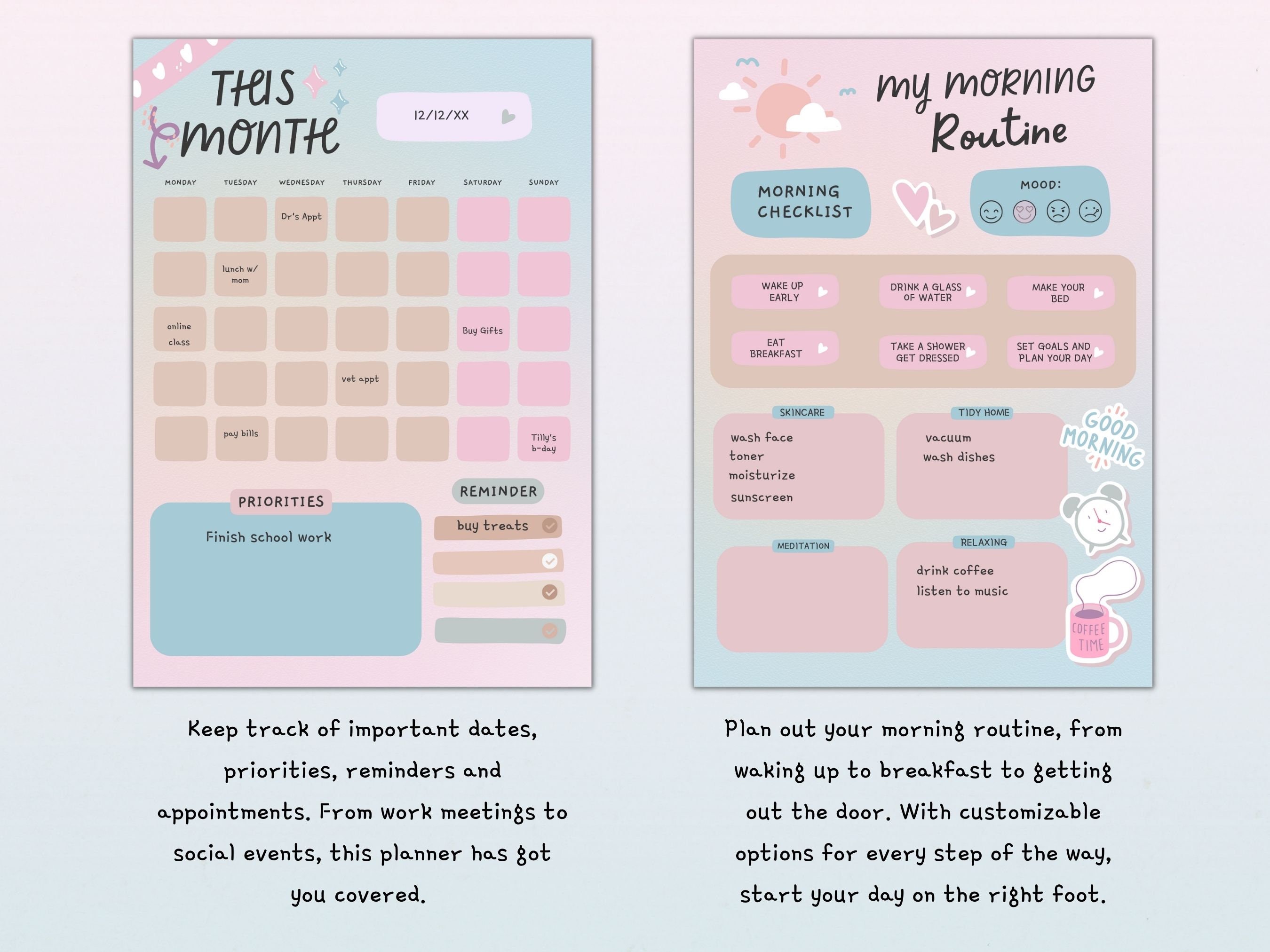 Daily Weekly Monthly Printable Planner, Habit Tracker, Morning Routine ...