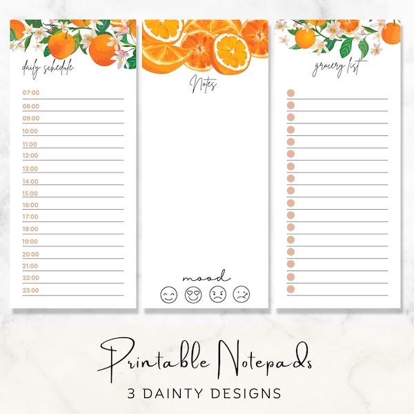 Citrus Printable Notepad Bundle Daily Schedule, Notes, and Grocery List Weekly Daily Planner, Routine Checklist, Writing Paper, To do List