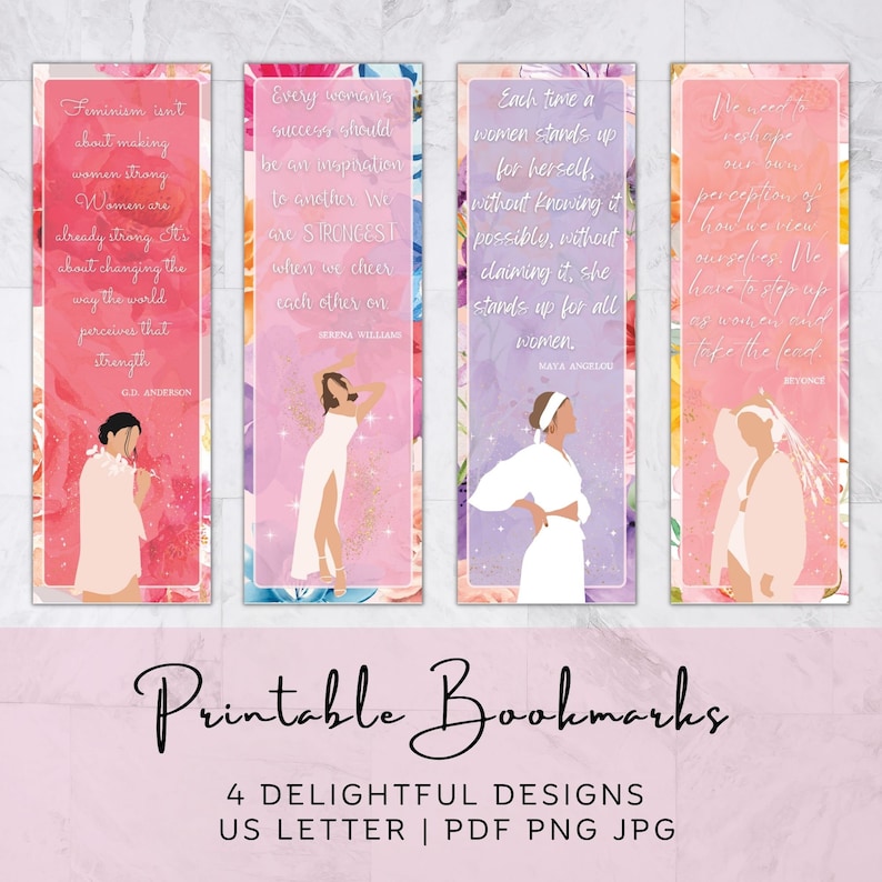 International Women's Day Bookmarks, Printable Bookmarks Set of 4, Cute ...