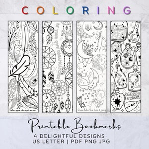 Printable Coloring Bookmarks, Mystical Bookmark Set, Adult Coloring Pages, Cute Bookmarks to color, Kids Classroom Fun Activity, Book Lovers