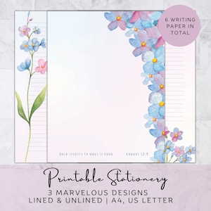 Afdrukbaar schattig bloembriefpapier, pastel bekleed stationair, briefschrijfset, dagboekplannerpagina, digitaal notitiepapier voor iPad, takenlijst