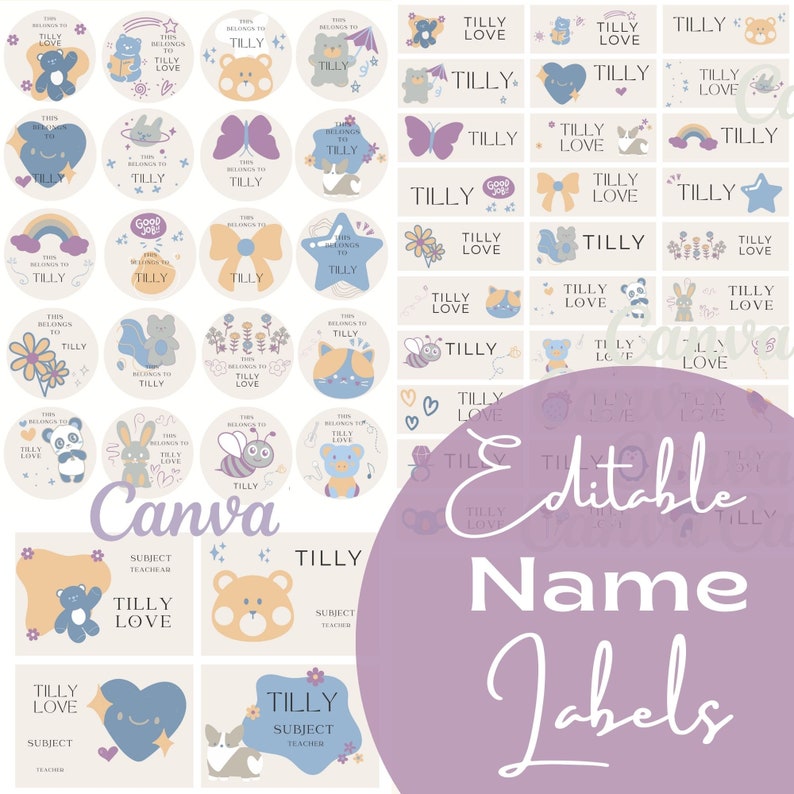 School Supply Name Labels, Daycare Custom Name Tag, Editable Name