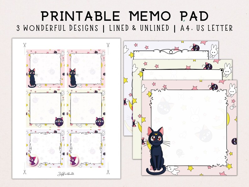 Cute Cat Memo Pad Printable Kawaii Memo Printable Memo Pad Etsy