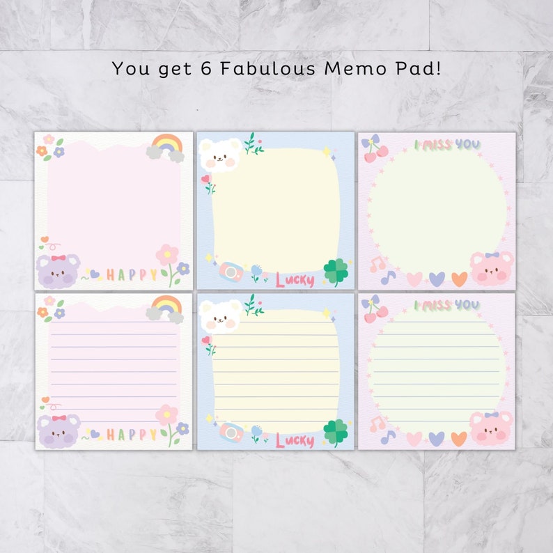 Cute Bear Printable Memo Pad, Digital Notepad, Pretty Sticky Notes ...