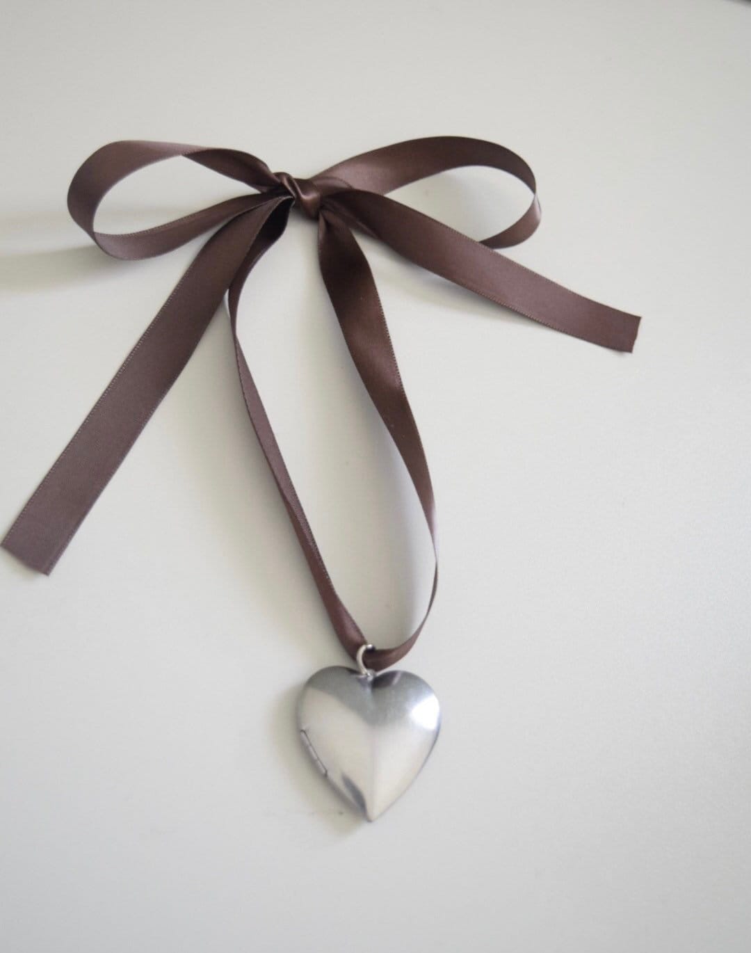 Locket Heart Ribbon Necklace Etsy