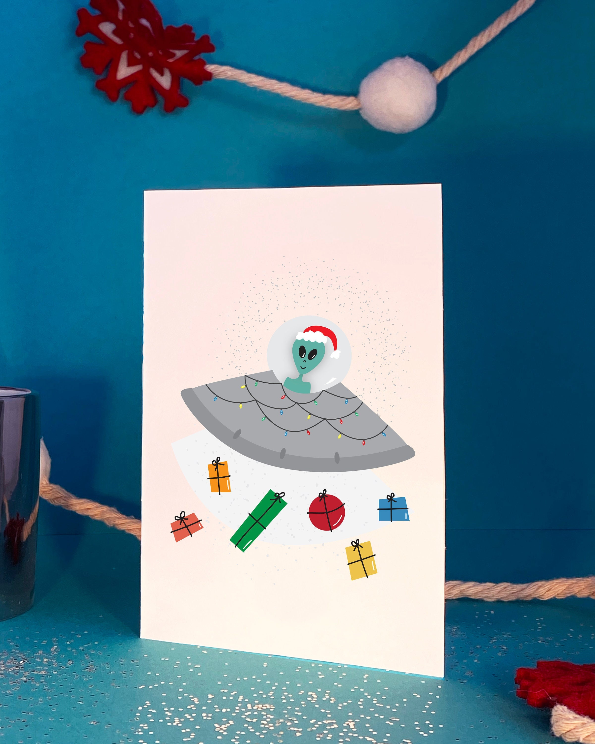 Alien Santa Holiday Greeting Card, PRINTABLE, DIGITAL Download, Merry Christmas Card, Instant Download