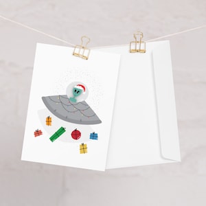Tarjeta de felicitación navideña de Alien Santa, Tarjeta de Feliz Navidad