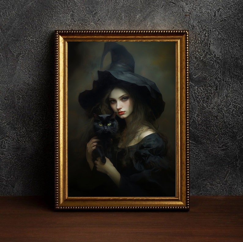 Vintage Witch Black Cat Printable Halloween Witch Print - Etsy