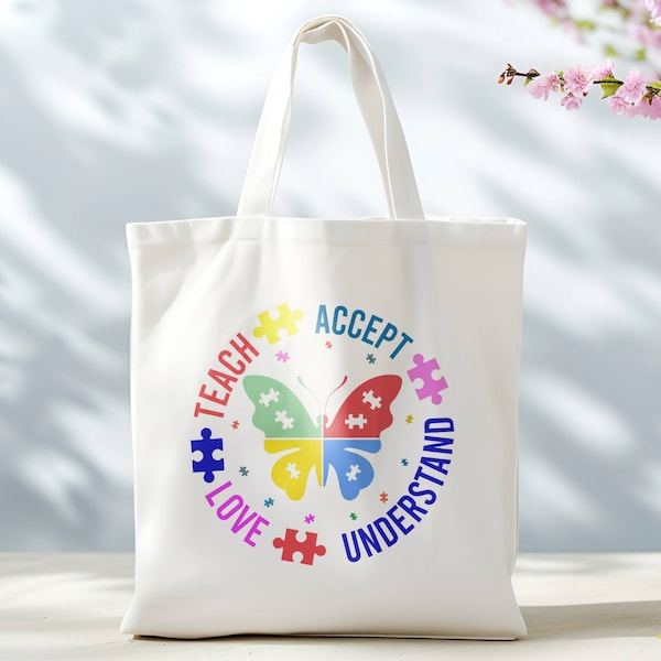 Autism tote bag canvas bag autism reusable grocery tote bag birthday gift for teacher friend Beach tote bag autism awareness mom wife gift