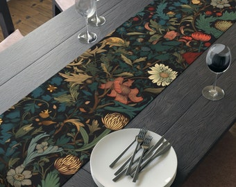 Floral Table Runner | William Morris Wild Forest Flowers Tapestry Style | Floral William Morris Table Runner, Floral Print | 72 or 90 Inches