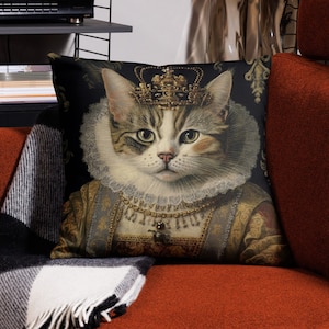 Cat Lovers 'Feline Princess' Decorative Pillow Case - Elizabethan Era-Inspired Design, Regal Chic for Cat Lovers, INSERT NOT INCLUDED