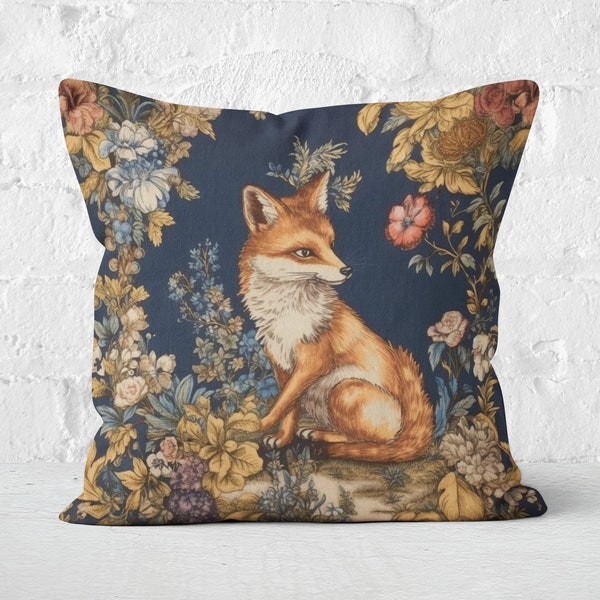 Enchanting Fox Pillow | Floral Fox Cushion, Mother's Day Gift, Floral Scene | Animal Nursery Fox Decor | Woodland Gift | INSERT INCLUDED