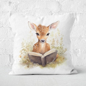Regalo de cervatillo para bebé, almohada de ciervo para la hora del cuento, decoración de guardería con cervatillo, almohada decorativa con ciervo, almohada de cervatillo para niños, cojín de ciervo caprichoso, INSERTO INCLUIDO