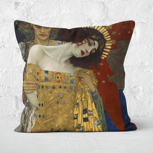 Art Nouveau Klimt "Enigmatic Embrace" Pillow, Arts Crafts Golden Back Print, Klimt Pillow, Boho Decor, Housewarming Gift, INSERT INCLUDED