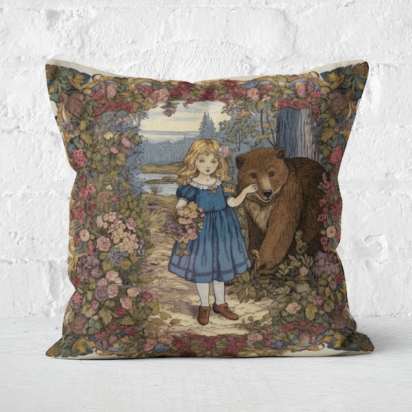 Enchanted Forest Girl Bear Pillow | Fairytale Girl & Bear | Country Chic Charm | Storybook Style | Fairytale Nursery Decor | INSERT INCLUDED