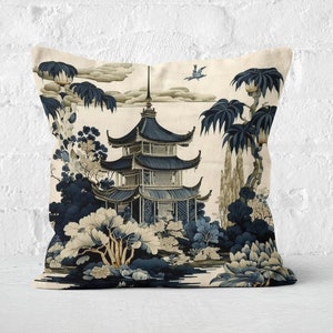 Pagode Chinoiserie Kissen | Pagode Kissen Toile | Williamsburg Chinoiserie Toile Kissen | Asiatisches Dekor | Inklusive Einsatz