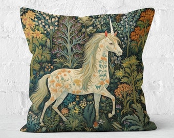 Adorable Unicorn Decorative Pillow, Floral Backdrop William Morris Inspired, Unique Unicorn Gift, INSERT INCLUDED