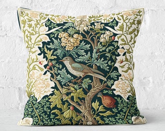 Bird in a Forest William Morris Inspired Pillow, Botanical, Bird Nest, Cottagecore Forestcore Farmhouse, INSERT INCLUDED