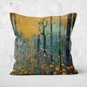 Gold Leaf Forest Pillow, Bloomsbury Group Inspired, Joyful Celebration of Nature, Textured Design, INSERT INCLUDED