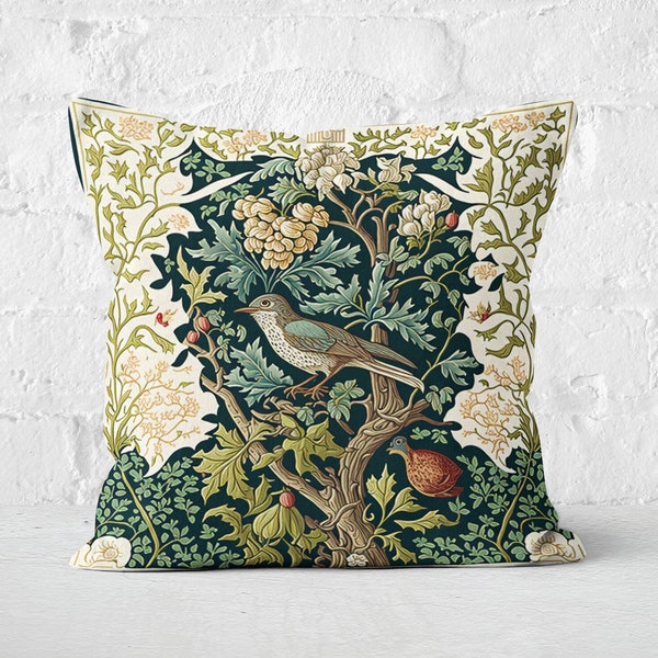 Bird in a Forest William Morris Inspired Pillow, Botanical, Bird Nest, Cottagecore Forestcore Farmhouse, INSERT INCLUDED
