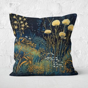 Magical Blue Night Floral Decorative Pillow, Midnight Blossom Design, Tranquil Home Decor Accent, INSERT INCLUDED