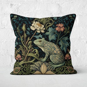 William Morris Frog in a Forest Pillow | Frog Pillow, Cottagecore, Floral Pillow, Forest Frog Floral Botanical Design | INSERT INCLUDED