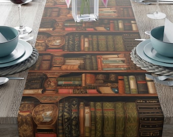 Vintage Bookshelf Table Runner - A Conversation Starter, Dining Decor, Cottagecore Table Runner 72 or 90 Inches