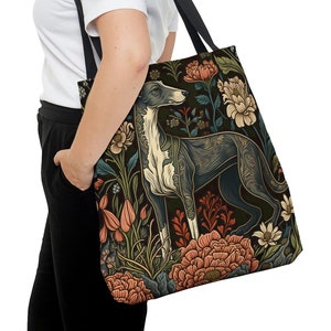 Greyhound Puppy Tote Bag | William Morris Inspired Art | Graceful Runner Shopping Bag | Forestcore Design Weekend Bag, Shopping Tote
