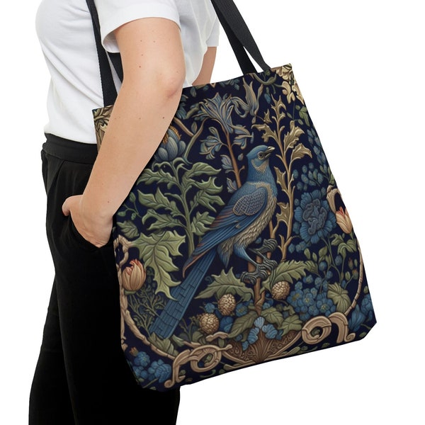 William Morris Inspired Tote Bag with Blue Jay Bird | Designer Beach Bag | Arts and Crafts Tote | Gift for Her | Weekend Bag | Shopping Tote